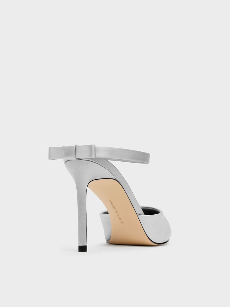 Brantley Bow Pointed Stiletto Mules, Grey, hi-res