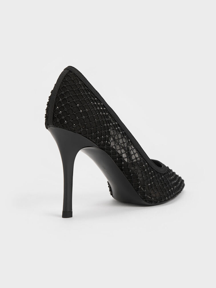 Gem-Encrusted Mesh Heeled Pumps, , hi-res