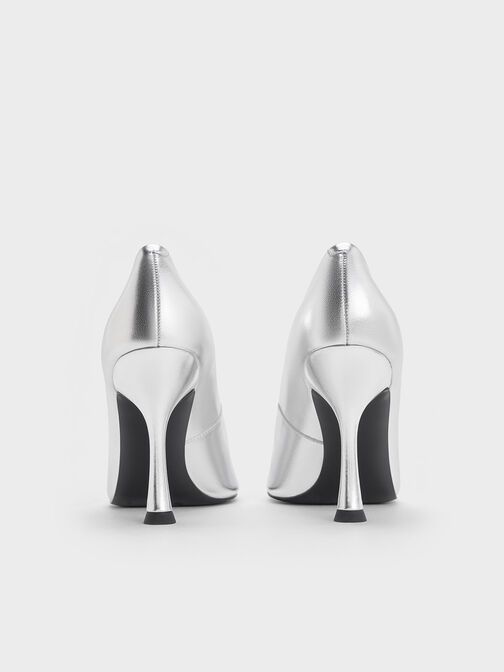 Metallic Pointed-Toe Spool-Heel Pumps, Silver, hi-res