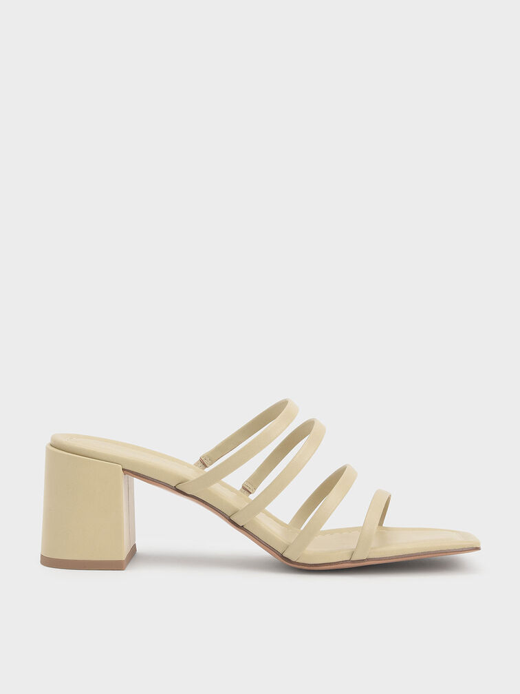 Strappy Square-Toe Heeled Mules, , hi-res