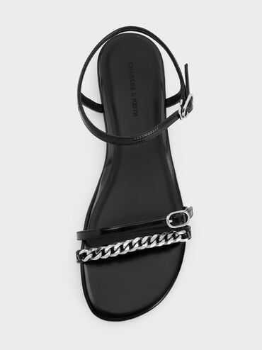 Georgie Chain Ankle-Strap Flats, Black Boxed, hi-res
