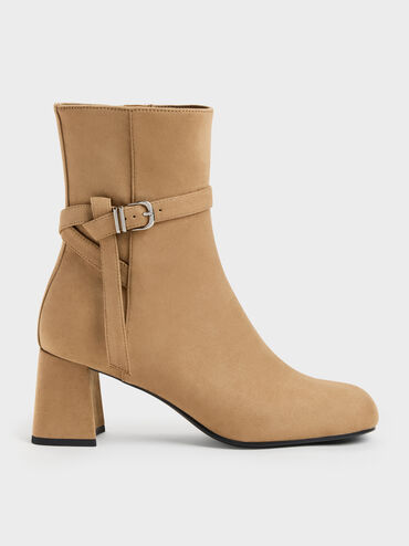 Eliza Faux Suede Block-Heel Ankle Boots, Sand, hi-res