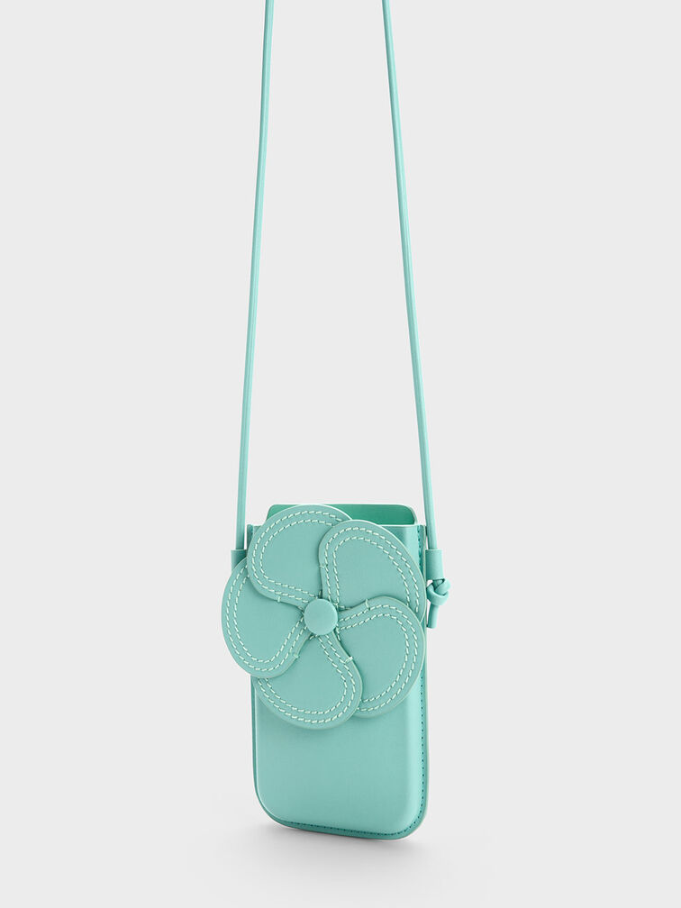 Camelia Flower Phone Pouch, Turquoise, hi-res