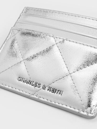 กระเป๋าใส่บัตรดีไซน์ลายควิลท์เมทัลลิครุ่น Janie, สีเงิน, hi-res