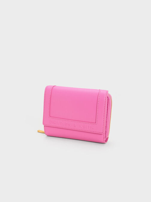 Stitch-Trim Front Flap Wallet, สีชมพู, hi-res