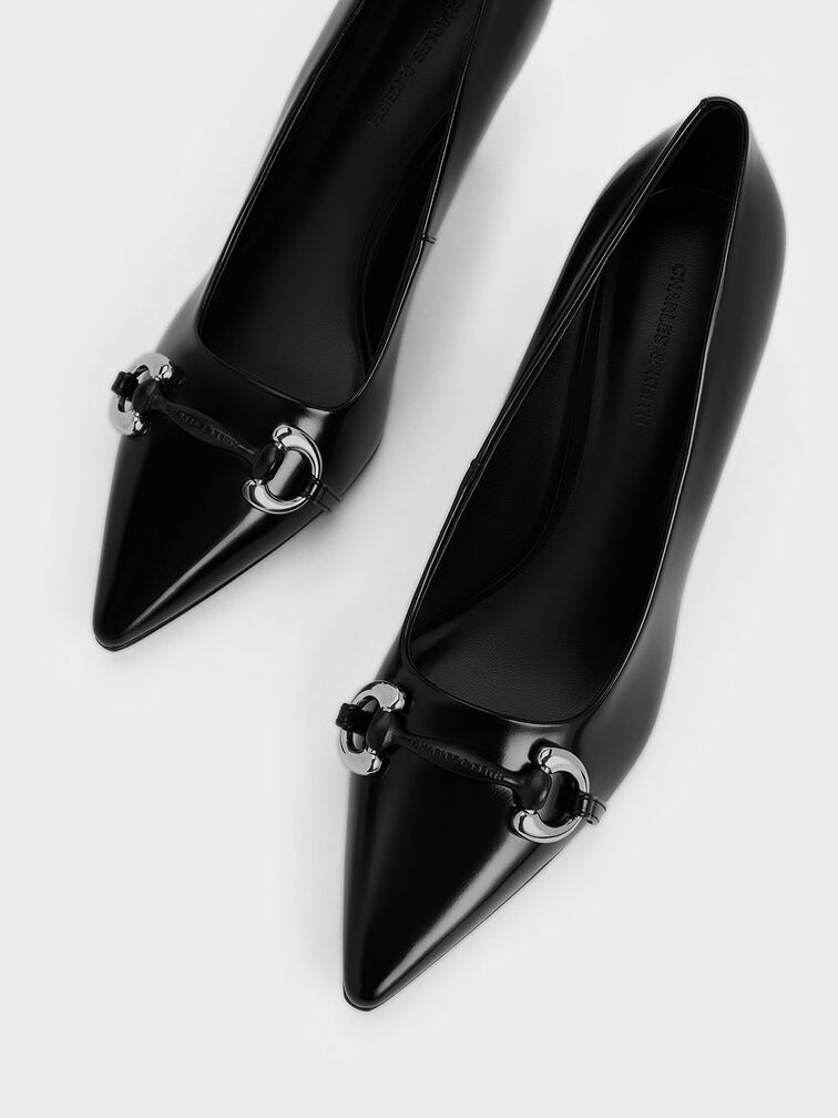Metallic Accent Kitten-Heel Pointed-Toe Pumps, Black Boxed, hi-res