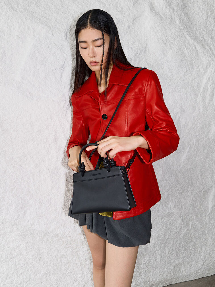 Sabine Knotted-Handle Trapeze Tote Bag, Jet Black, hi-res