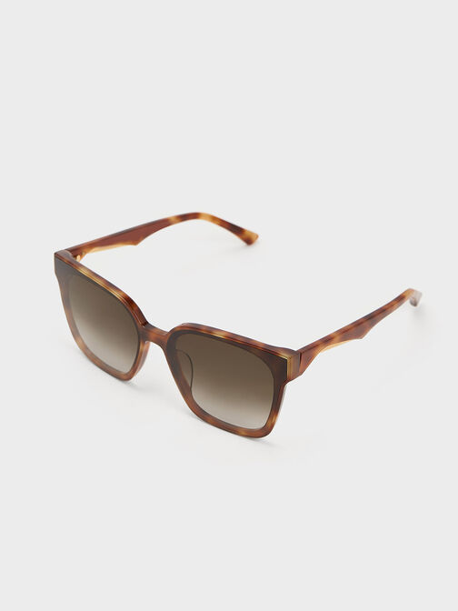 Square Thick-Frame Sunglasses, สีลายกระ, hi-res