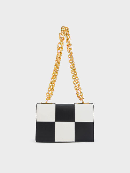 Georgette Chain Handle Checkered Bag, สีมัลติ, hi-res