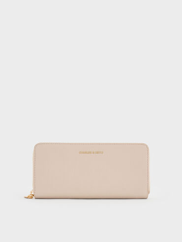 กระเป๋าสตางค์ใบยาวดีไซน์ที่ปิดแบบซิปรอบรุ่น Dulcie, สีโอ๊ต, hi-res