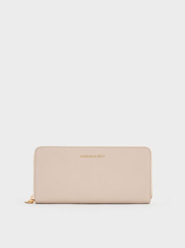 กระเป๋าสตางค์ใบยาวดีไซน์ที่ปิดแบบซิปรอบรุ่น Dulcie, สีโอ๊ต, hi-res