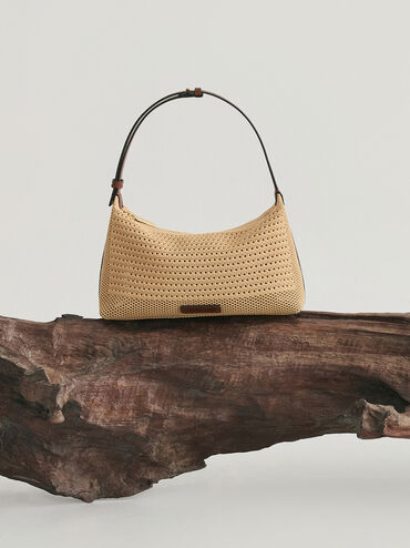 Ida Knitted Shoulder Bag, Beige, hi-res