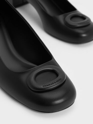 Oval Trapeze-Heel Pumps, Black, hi-res