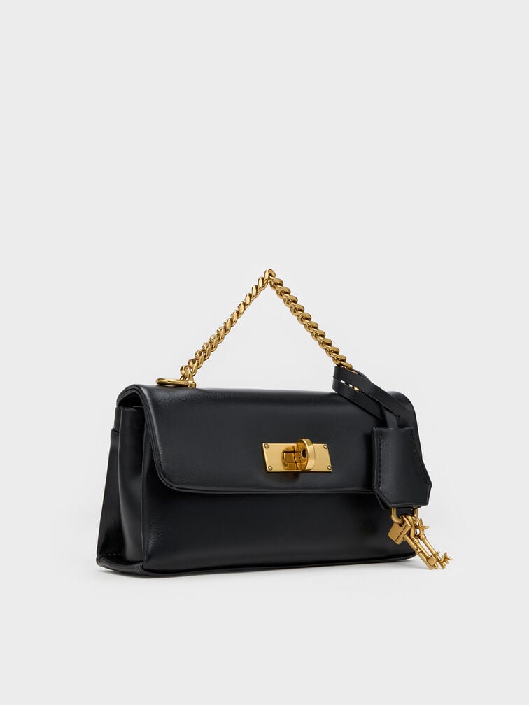 กระเป๋าสตางค์พร้อมสายโซ่รุ่น Kerry, สีดำ, hi-res