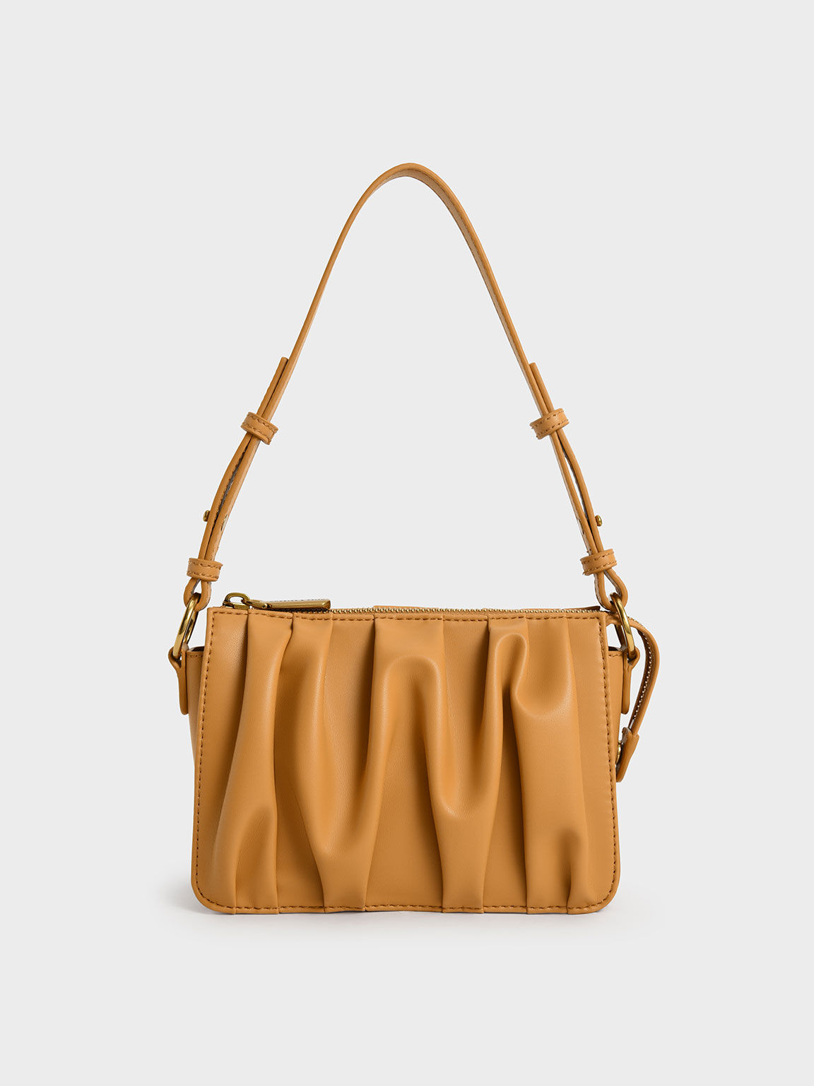 Ruched Bead-Handle Shoulder Bag, Orange, hi-res