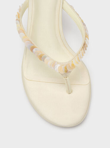 รองเท้าแตะหนีบส้นสูงประดับเลื่อมรุ่น Briella, สีครีม, hi-res