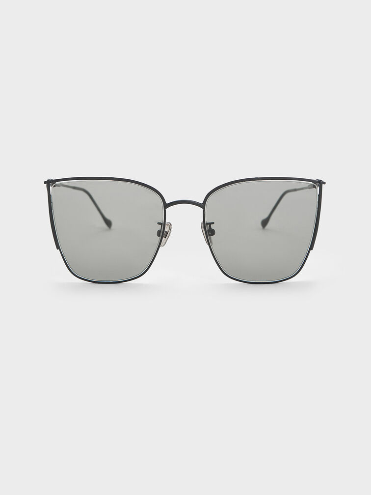 Shea Metallic-Rim Square Sunglasses, Black, hi-res