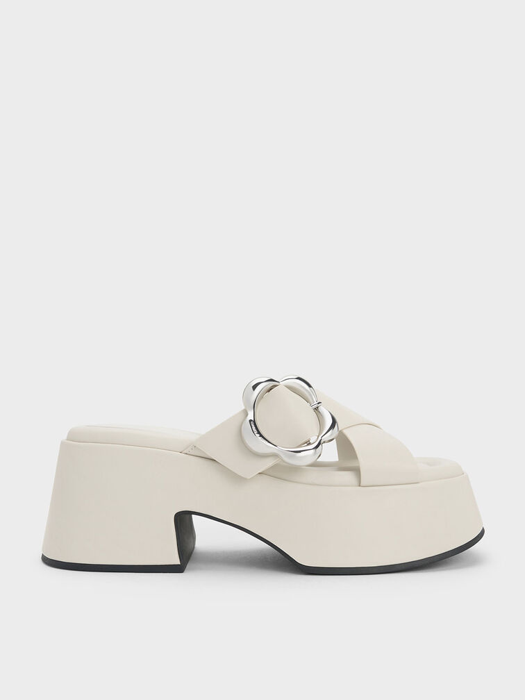 Flower-Buckle Crossover Platform Mules, , hi-res