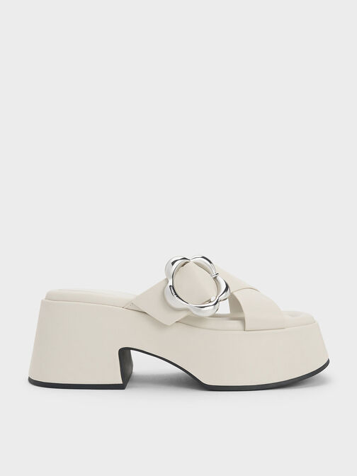 Flower-Buckle Crossover Platform Mules, , hi-res