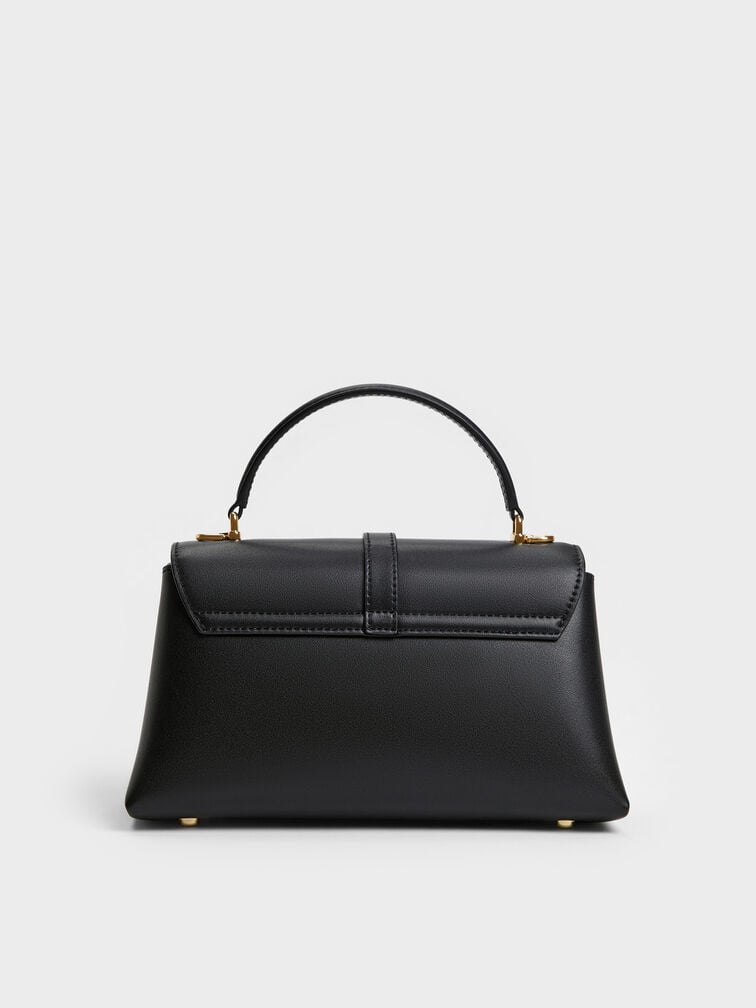 กระเป๋าถือดีไซน์สายโซ่ตกแต่งหัวเข็มขัดเมทัลลิครุ่น Adalyn, สีดำ, hi-res