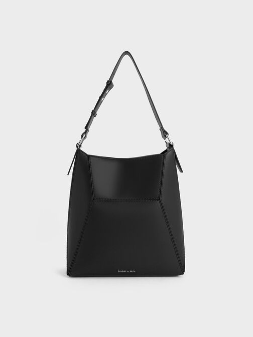 Nasrin Geometric Tote Bag, สีดำอะไหล่สีเงิน, hi-res