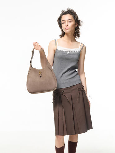กระเป๋าโฮโบหนังกลับรุ่น Adalyn, สีสโตนเกรย์, hi-res