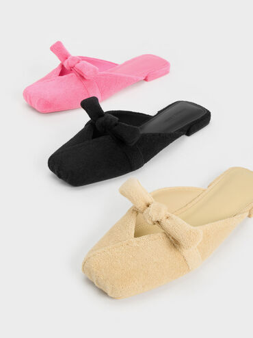 รองเท้าเปิดส้นเท็กซ์เจอร์ผ้าถักดีไซน์สายคาดเท้าผูกปมรุ่น Loey, สีแบล็คเท็กซ์เจอร์, hi-res