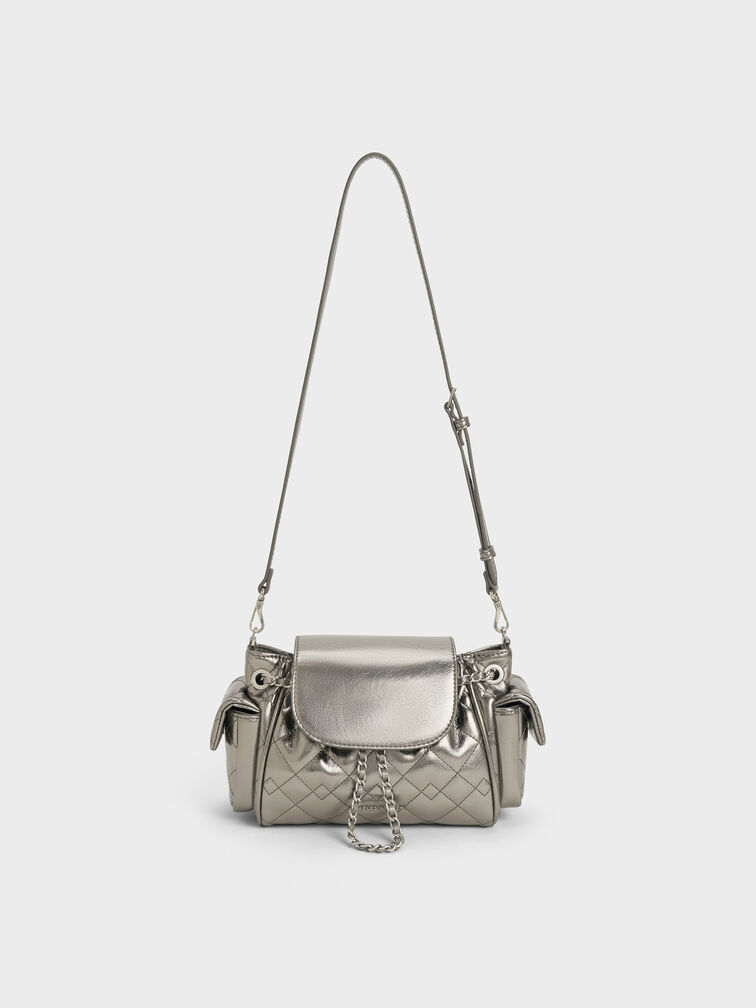 Duo Quilted Two-Way Front Flap Backpack, Pewter, hi-res