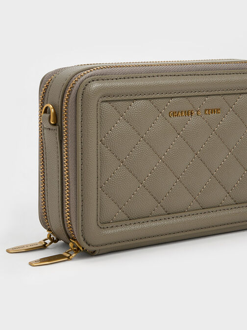 Quilted Boxy Long Wallet, Khaki, hi-res