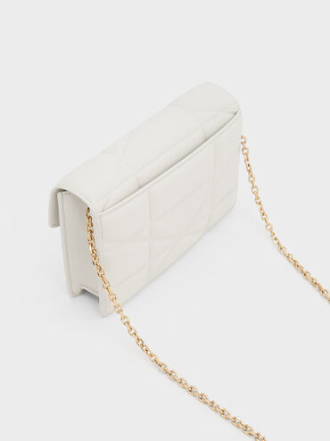 Blanche Chevron Chain-Strap Clutch, สีขาว, hi-res