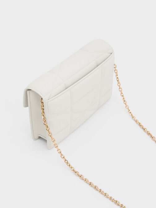 Blanche Chevron Chain-Strap Clutch, สีขาว, hi-res