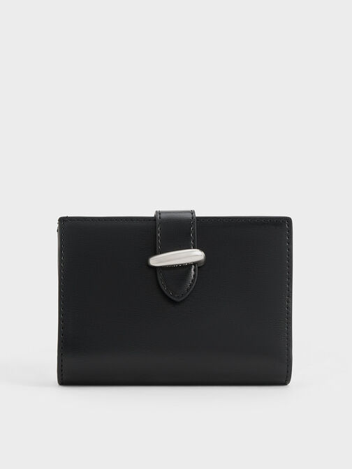 กระเป๋าสตางค์ดีไซน์ที่ปิดแบบสายเข็มขัดรุ่น Lumen, สีดำอะไหล่สีเงิน, hi-res