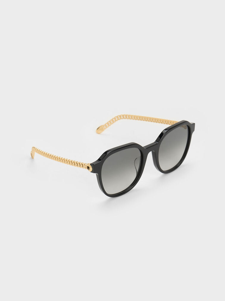 Recycled Acetate Chain-Link Sunglasses, สีดำ, hi-res