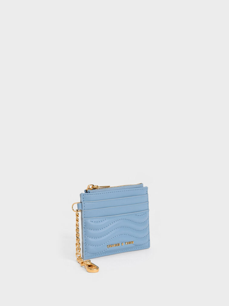 Aubrielle Stitch-Trim Zip Cardholder, สีฟ้าอ่อน, hi-res