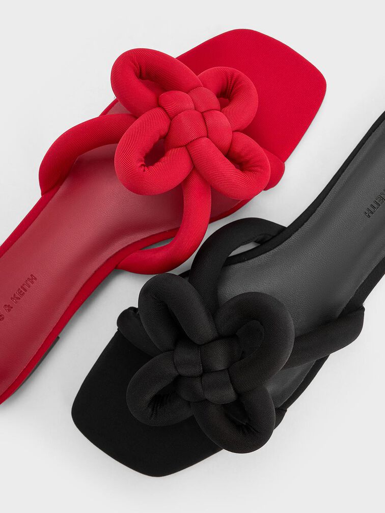 Clover-Knot Slide Sandals, Red, hi-res