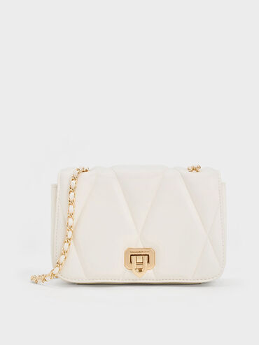 Arwen Quilted Shoulder Bag, White, hi-res