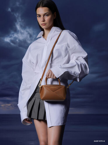 กระเป๋าโบว์ลิ่งดีไซน์ลายเรขาคณิตรุ่น Midori, สีช็อคโกแลต, hi-res