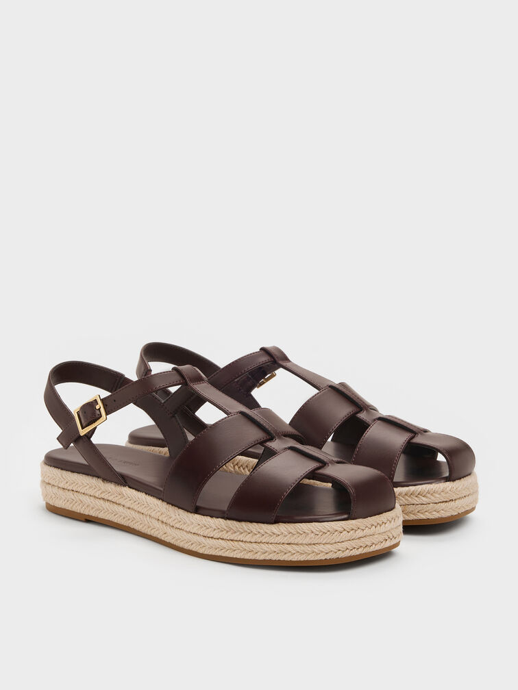 Caged Flatform Espadrille Sandals, Maroon, hi-res