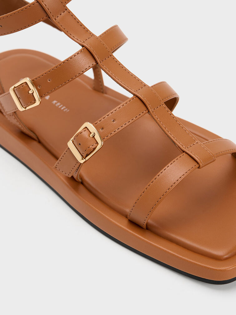 Buckled Gladiator Sandals, Cognac, hi-res