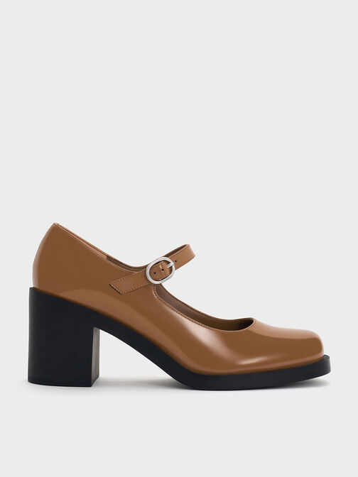 Mary Jane Block-Heel Pumps, Brown, hi-res