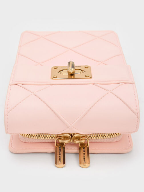 Eleni Quilted Elongated Crossbody Bag, Light Pink, hi-res