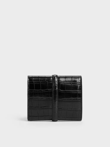 Delfina Croc-Effect Small Wallet, Black Croco, hi-res