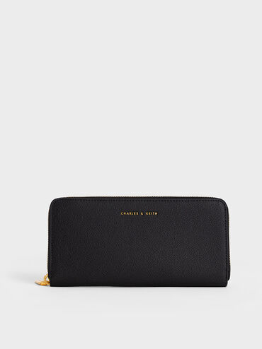 กระเป๋าสตางค์ใบยาวดีไซน์ที่ปิดแบบซิปรอบรุ่น Dulcie, สีดำ, hi-res