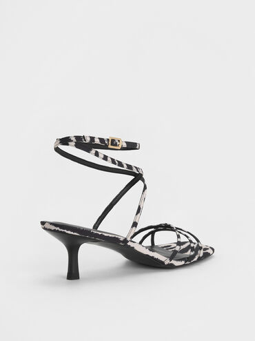 Zebra-Print Strappy Ankle-Strap Kitten-Heel Sandals, Animal Print Natural, hi-res