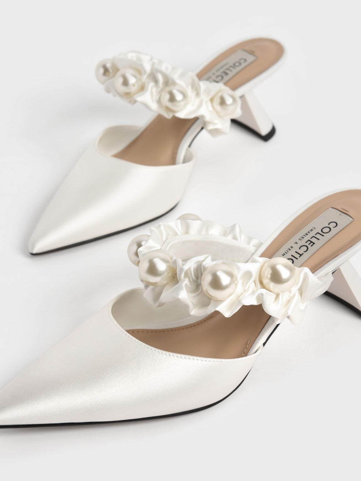 The Bridal Collection: Blythe Bead Embellished Satin Pumps, White, hi-res