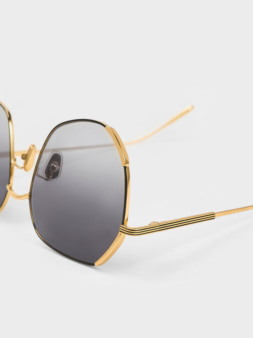 Geometric Wire-Frame Butterfly Sunglasses, สีดำ, hi-res