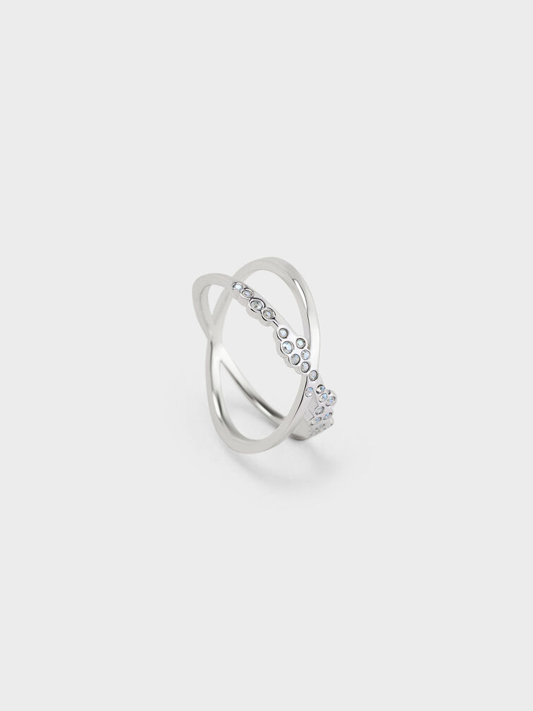 แหวนดีไซน์แบบไขว้ประดับด้วยคริสตัลรุ่น Reverie, สีเงิน, hi-res