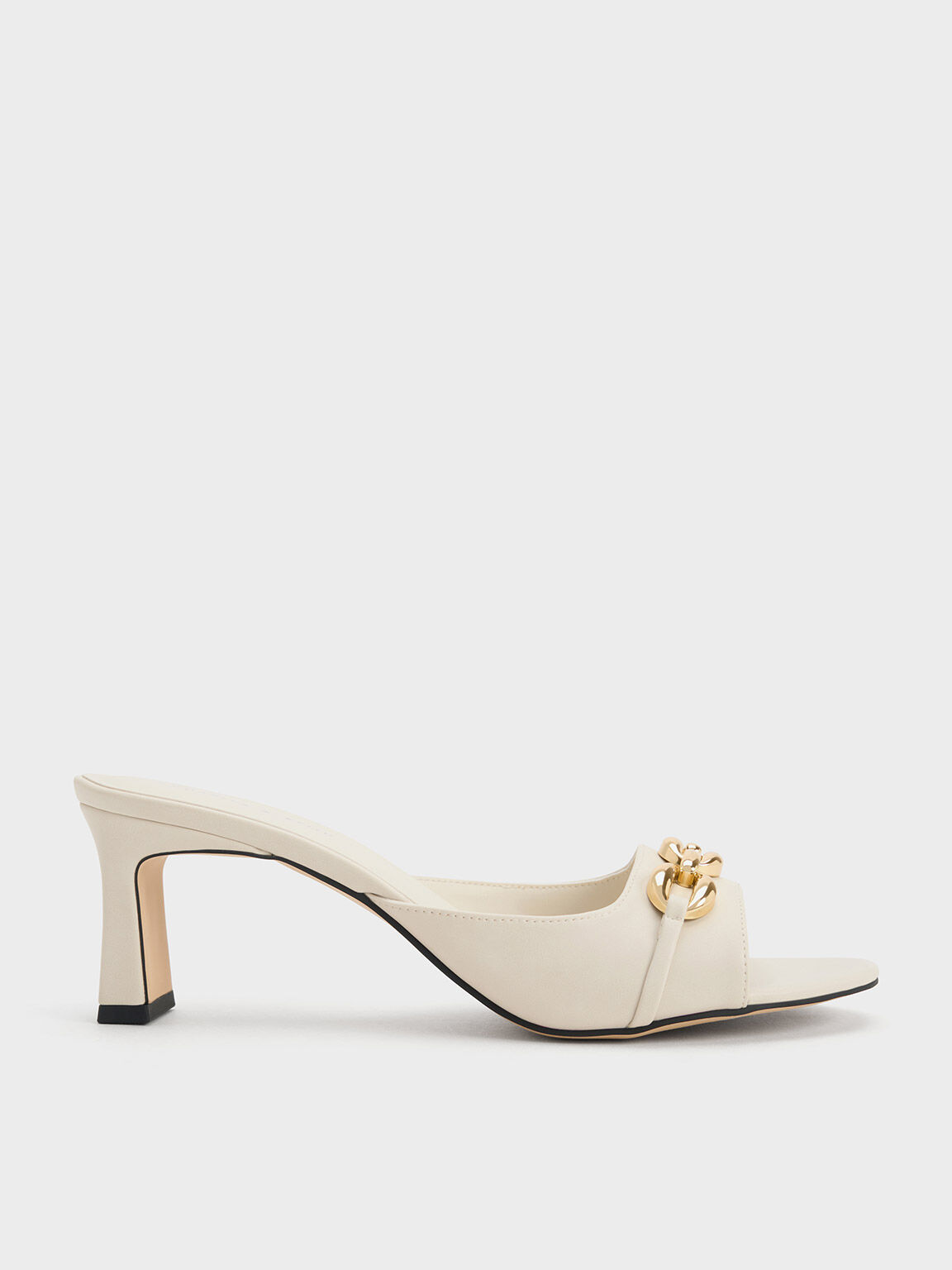 Chalk Chunky Chain Link Heeled Mules CHARLES KEITH TH