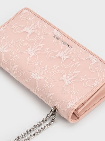 Paffuto Embroidered-Mesh Wallet On Chain, Light Pink, hi-res