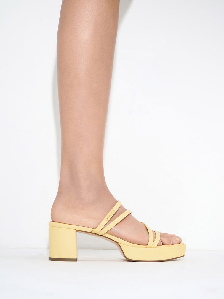 Strappy Trapeze-Heel Mules, Yellow, hi-res